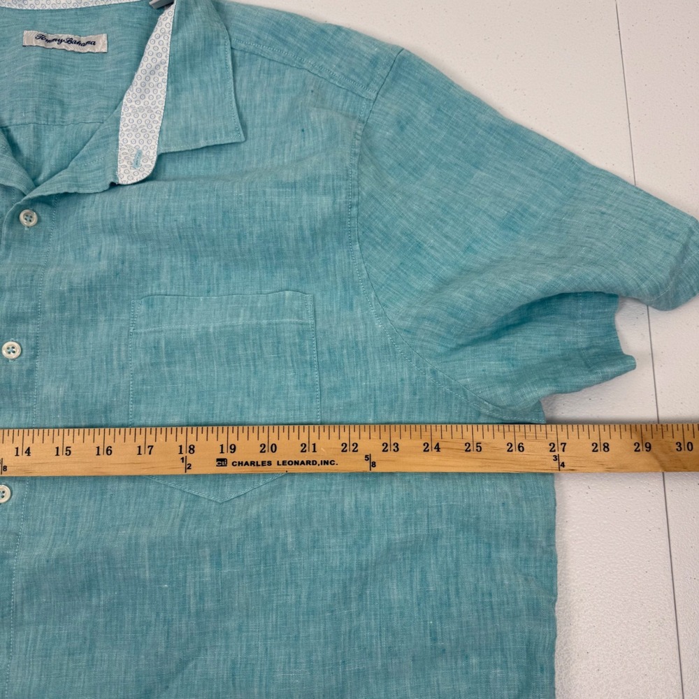 Tommy Bahama Mens XXL Aqua Teal Linen Blend‎ Short Sleeve Button Front Shirt - Picture 3 of 11